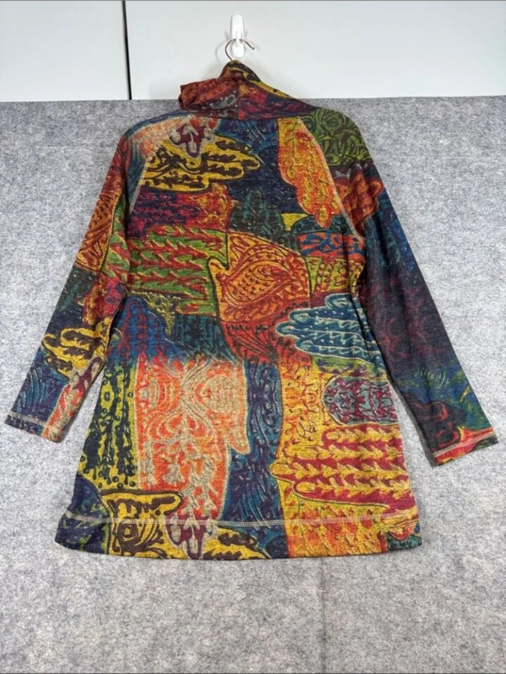 Funsport Tunic Sweater Multicolor Patch Printes Boho Artsy Festival Chic Medium